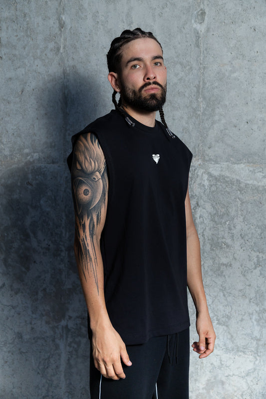 Basic Logo Oversized Black Tank Top