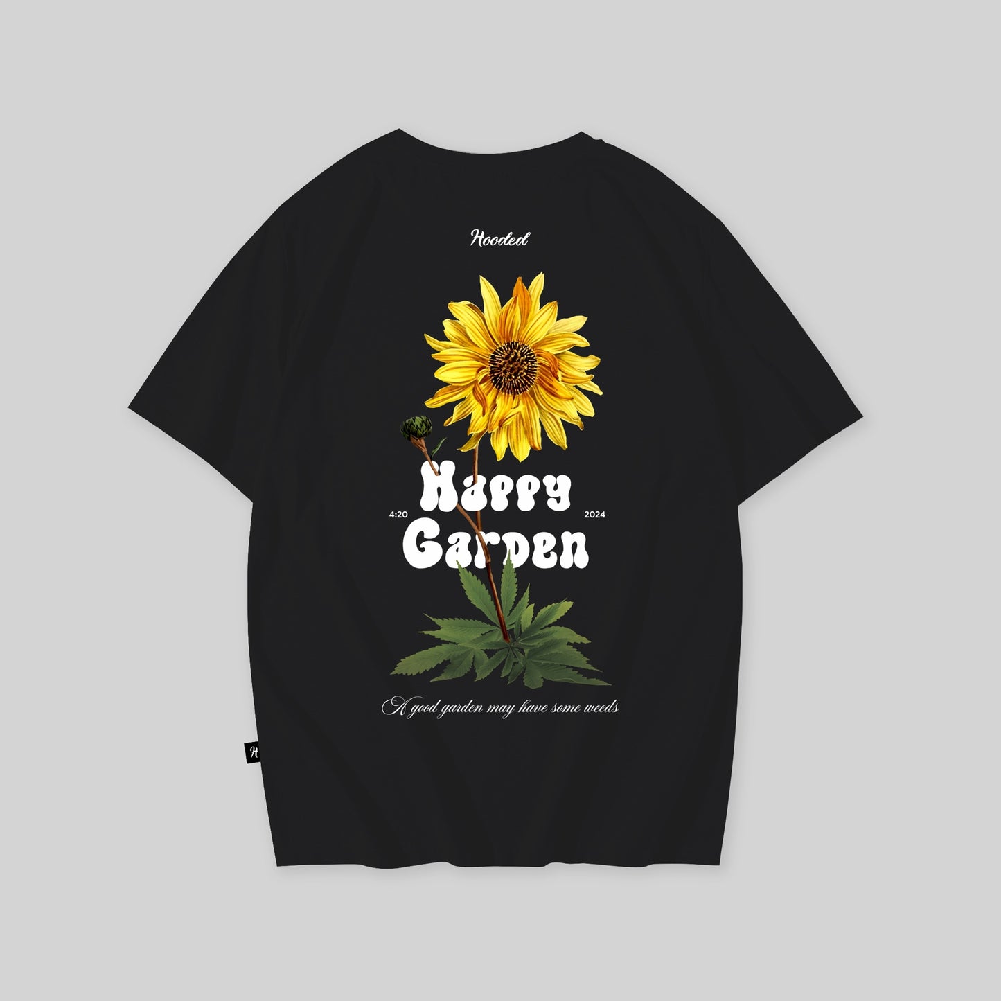 Happy Garden Oversized Black T-Shirt