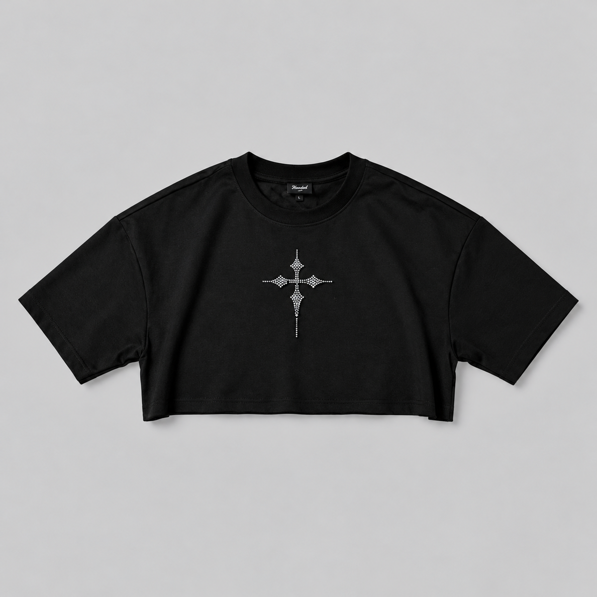 Cross Diamond Oversized Black Crop Top